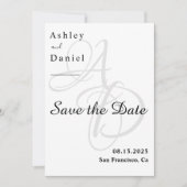 Minimalistische zwart-wit monogram chique bruiloft save the date (Voorkant)