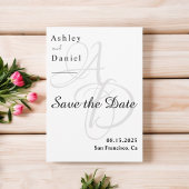 Minimalistische zwart-wit monogram chique bruiloft save the date