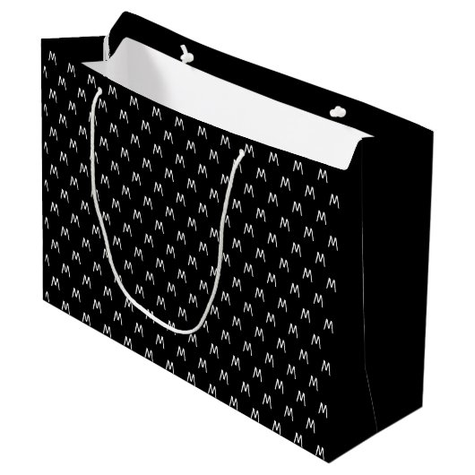 Minimalistische zwart-wit monogram groot cadeauzakje (Voorkant Gekanteld)