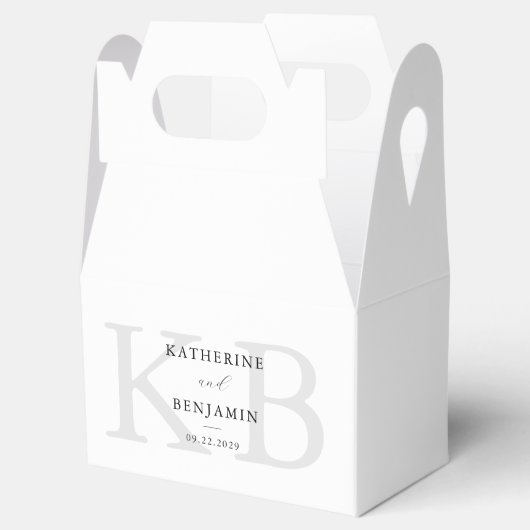 Minimalistische zwart-wit monogram moderne bruilof bedankdoosjes (Geopend)