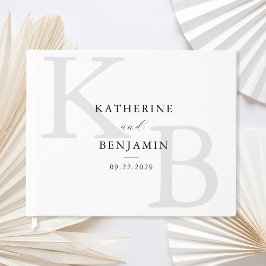 Minimalistische zwart-wit monogram moderne bruilof gastenboek