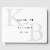 Minimalistische zwart-wit monogram moderne bruilof gastenboek (Voorkant)