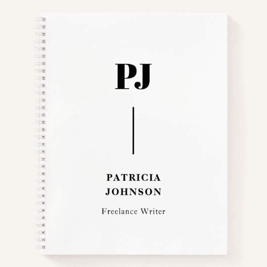 Minimalistische zwart-wit monogram notitieboek (Voorkant)