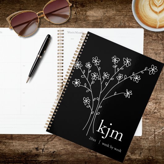 Minimalistische zwart-wit monogram recept planner
