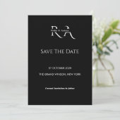 Minimalistische Zwart-Wit Monogram Save the Date Kaart (Staand voorkant)