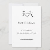 Minimalistische Zwart-Wit Monogram Save the Date Kaart (Voorkant)