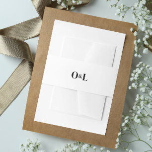 Minimalistische zwart-wit monogram uitnodigingen wikkel