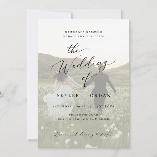 Minimalistische zwart-wit overlay foto bruiloft kaart (Voorkant)