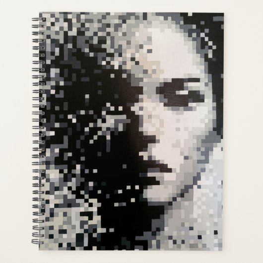 Minimalistische zwart-wit pixel portret planner  (Voorkant)