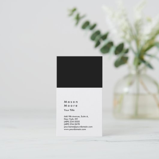 Minimalistische Zwart Wit Plain Modern Professiona Visitekaartje (Staand voorkant)