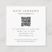 Minimalistische Zwart Wit Professionele Foto QR-co Vierkante Visitekaartje (Achterkant)