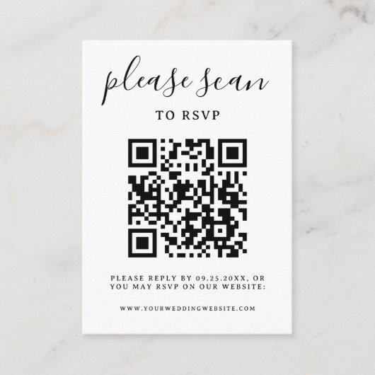 Minimalistische zwart-wit QR code bruiloft Informatiekaartje (Voorkant)
