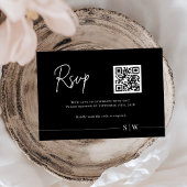 Minimalistische zwart-wit QR code bruiloft RSVP Kaartje