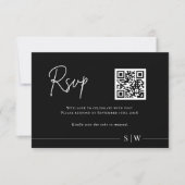 Minimalistische zwart-wit QR code bruiloft RSVP Kaartje (Voorkant)