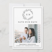 Minimalistische zwart-wit QR-code Fotobruiloft Save The Date (Voorkant)