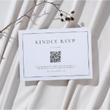 Minimalistische Zwart-Wit QR Code RSVP Kaart