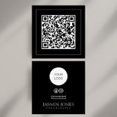 Minimalistische zwart-wit QR Code Social Media Vierkante Visitekaartje