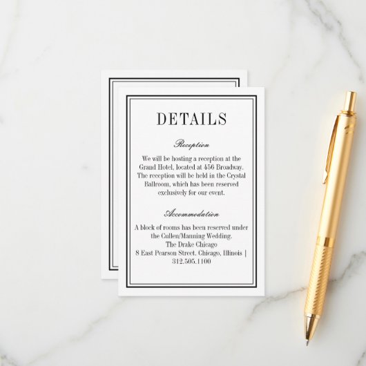 Minimalistische zwart-wit QR-code Trouwinformatie Informatiekaartje (Voorkant / Achterkant in situ)