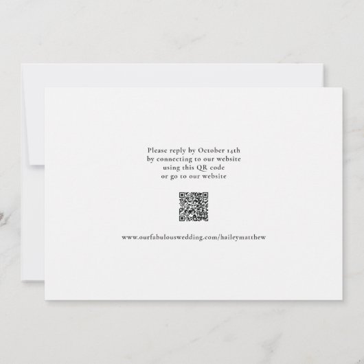 Minimalistische Zwart Wit QR Code uitnodiging (Achterkant)
