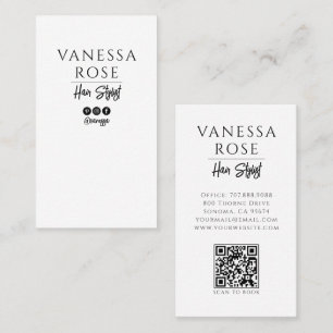 Minimalistische Zwart-Wit QR-code voor Kapsalon Visitekaartje