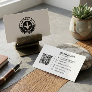 Minimalistische Zwart-Wit QR-Code Zakelijke Kaart Visitekaartje