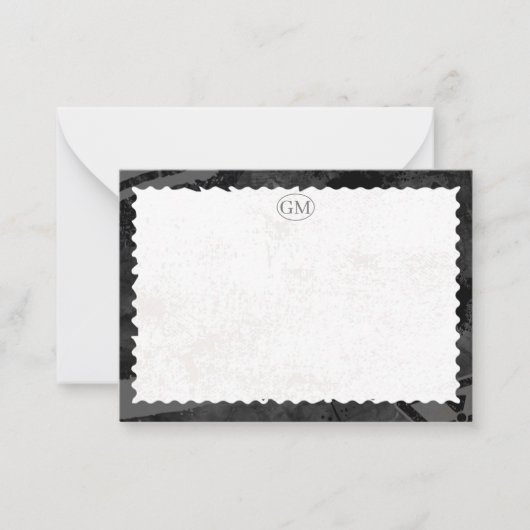 Minimalistische Zwart&Wit Rand Monogram Notitiekaa Notitiekaartje (Voorkant)