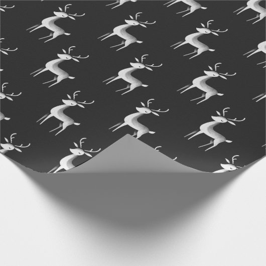 Minimalistische zwart-wit rendier kerst cadeaupapier (Hoek)