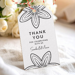 Minimalistische zwart-wit retro bloemen dank je we cadeaulabel