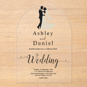 Minimalistische zwart-wit romantische paar bruilof acryl uitnodigingen (Voorkant)