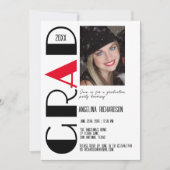 Minimalistische zwart wit rood afstuderen foto aankondiging (Voorkant)