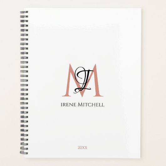 Minimalistische Zwart Wit Roos Gouden Monogram Naa Planner (Voorkant)