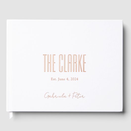Minimalistische Zwart & Wit Rose Gold Folie Weddin Gastenboek (Voorkant)