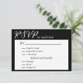 Minimalistische zwart-wit RSVP- en Entrée-keuzes RSVP Kaartje (Staand voorkant)