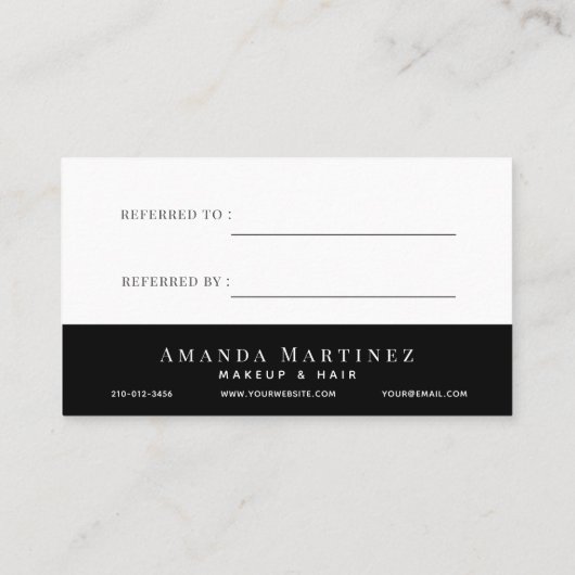 Minimalistische zwart-wit salon verwijzing visitekaartje (Achterkant)