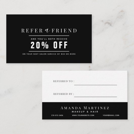 Minimalistische zwart-wit salon verwijzing visitekaartje (Voorkant / Achterkant)