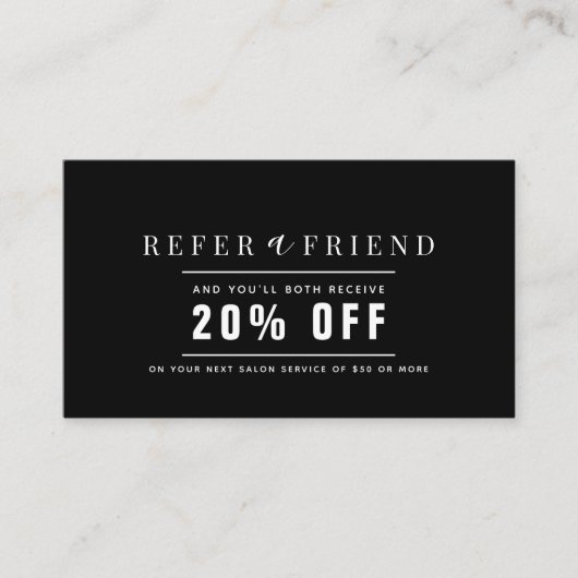 Minimalistische zwart-wit salon verwijzing visitekaartje (Voorkant)