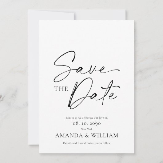 Minimalistische zwart-wit Save the Date Kaart (Voorkant)
