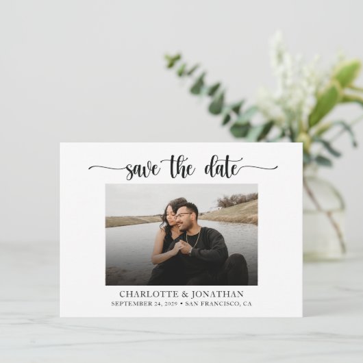Minimalistische Zwart-Wit Save The Date Trouwkaart Bedankkaart (Staand voorkant)