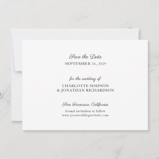 Minimalistische Zwart-Wit Save The Date Trouwkaart Bedankkaart (Achterkant)