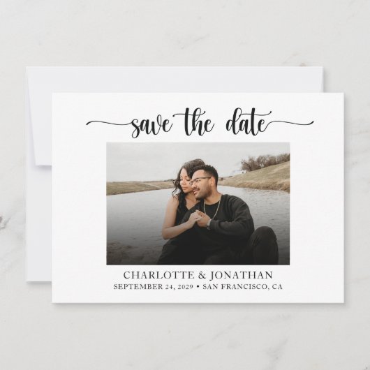 Minimalistische Zwart-Wit Save The Date Trouwkaart Bedankkaart (Voorkant)