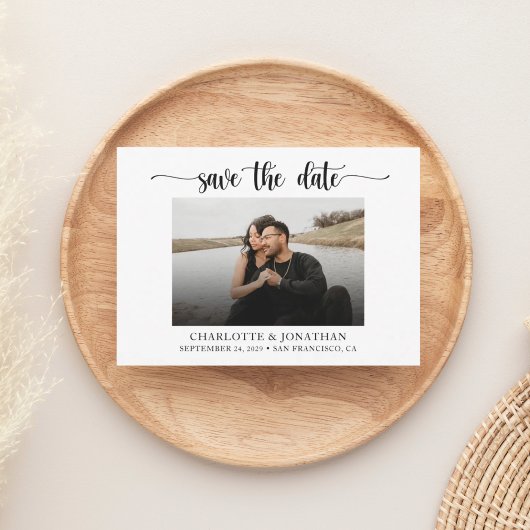 Minimalistische Zwart-Wit Save The Date Trouwkaart Bedankkaart