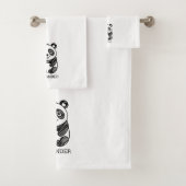 Minimalistische zwart-wit Schattigee panda tekenin Bad Handdoek (Insitu)
