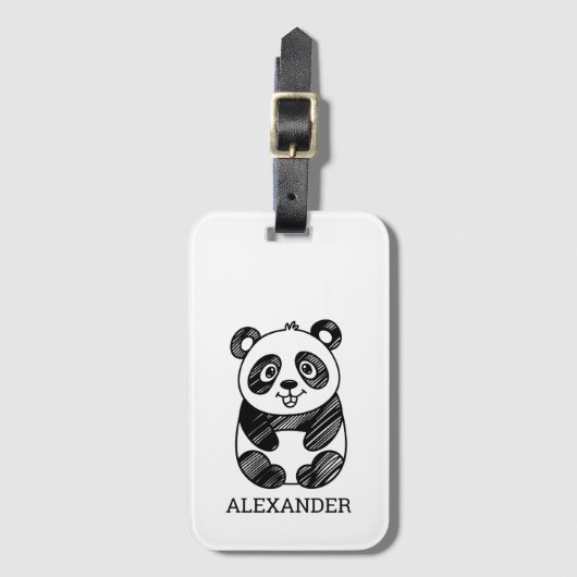 Minimalistische zwart-wit Schattigee panda tekenin Bagagelabel (Voorkant (verticaal))