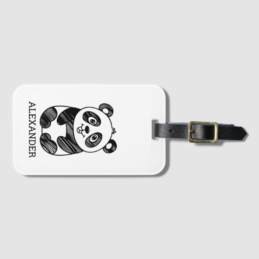 Minimalistische zwart-wit Schattigee panda tekenin Bagagelabel (Voorkant (horizontaal))