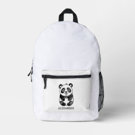 Minimalistische zwart-wit Schattigee panda tekenin Bedrukte Rugzak
