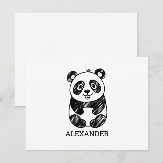 Minimalistische zwart-wit Schattigee panda tekenin Briefkaart (Voorkant / Achterkant)