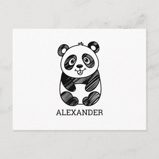Minimalistische zwart-wit Schattigee panda tekenin Briefkaart (Voorkant)