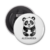 Minimalistische zwart-wit Schattigee panda tekenin Button Flesopener (Voorkant)