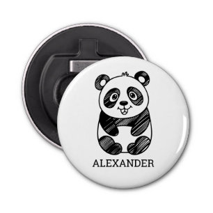 Minimalistische zwart-wit Schattigee panda tekenin Button Flesopener