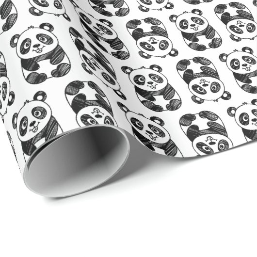 Minimalistische zwart-wit Schattigee panda tekenin Cadeaupapier (Rol Hoek)